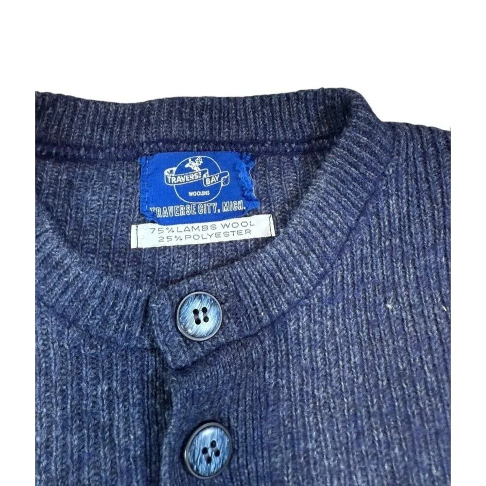 VTG Traverse Bay Woolens Wool Fisherman Sweater Mens Size Large? Henley - Pocket
